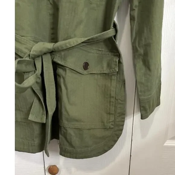 Madewell Green Tie Waist Military Style Jacket Size Small - Picture 4 of 10